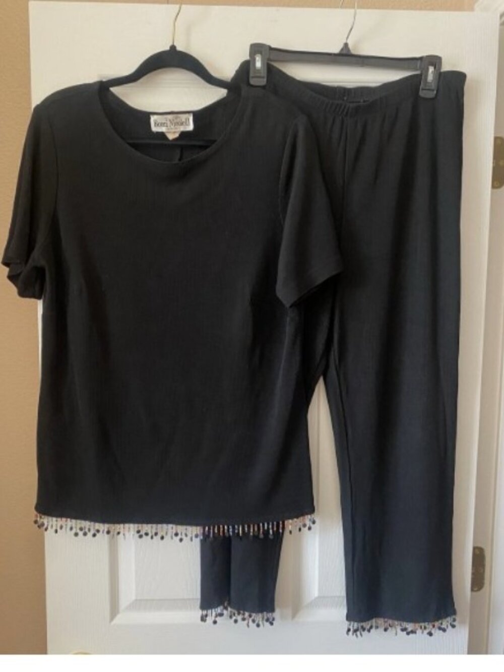 RONNIE NICOLE II Black 2 PC Pantsuit with Beaded Trim Inseam 26" Size 14W